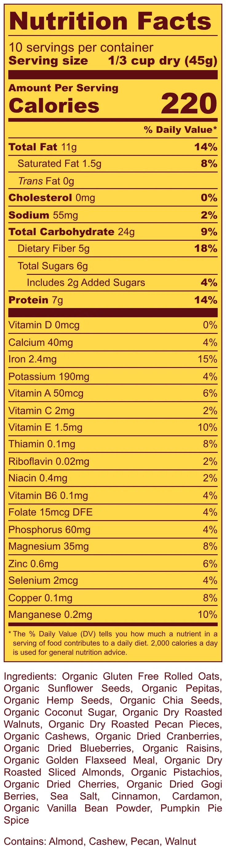 Big Deal Oatmeal Nutrition Facts Panel