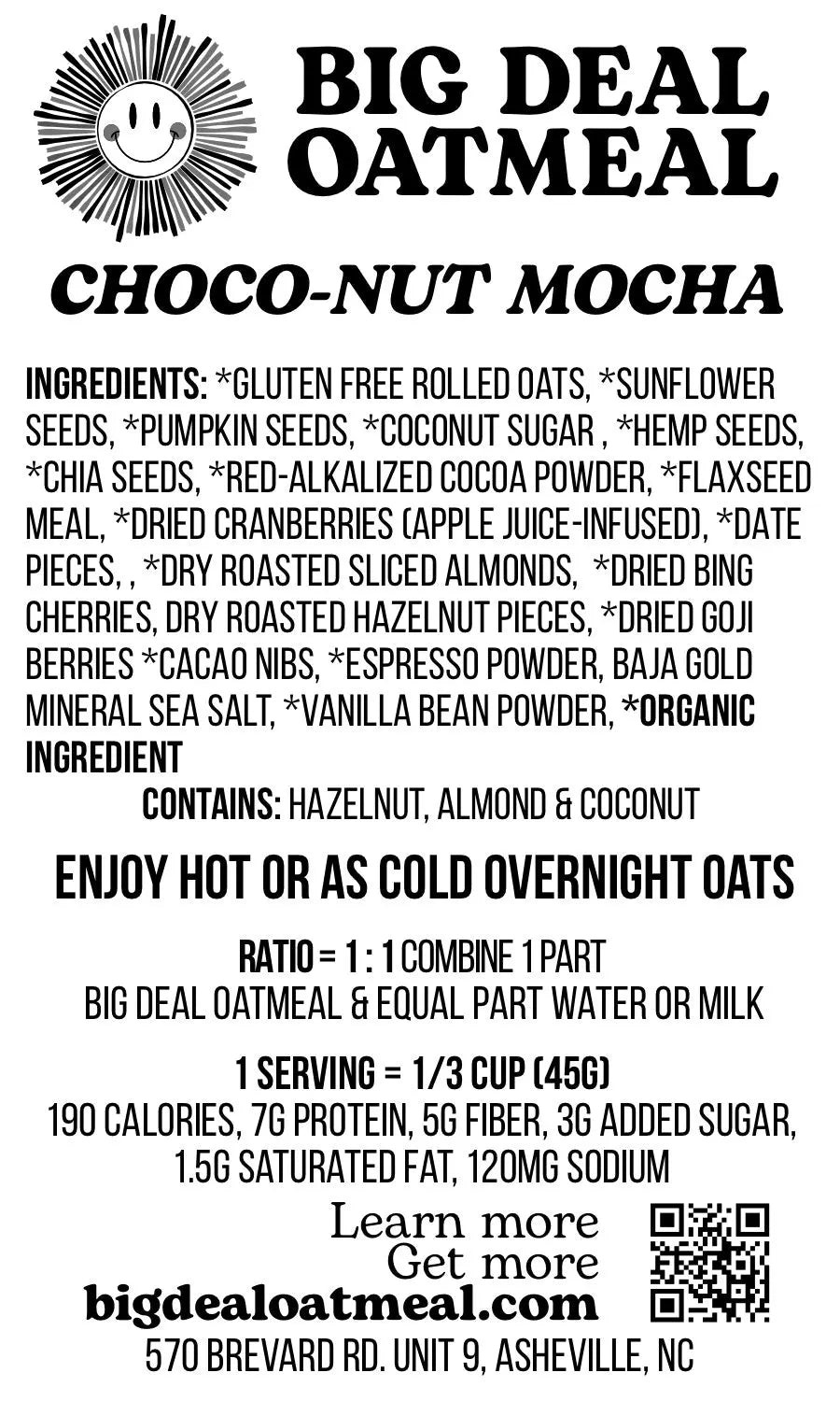 Choco-nut Mocha Superfood Oatmeal Big Deal Oatmeal